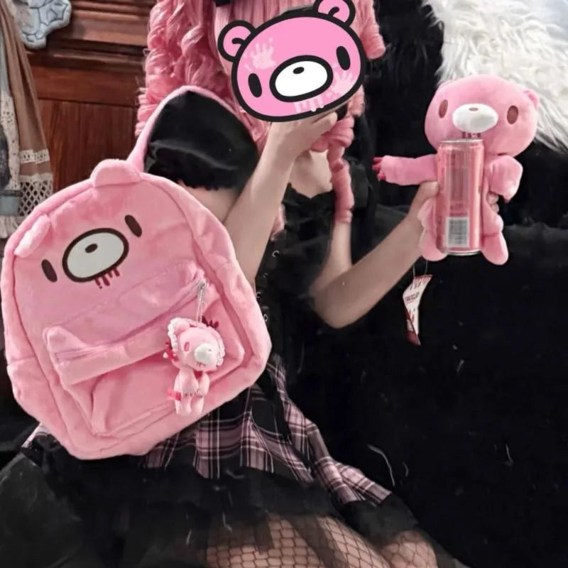 Y2K Pink Plush Bear Backpack