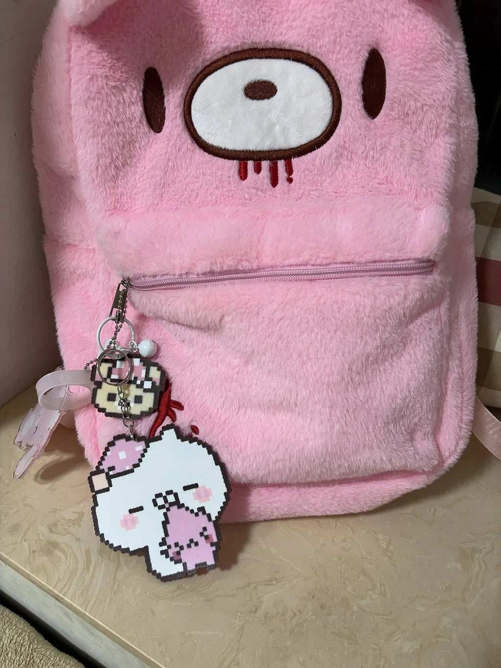 Y2K Pink Plush Bear Backpack