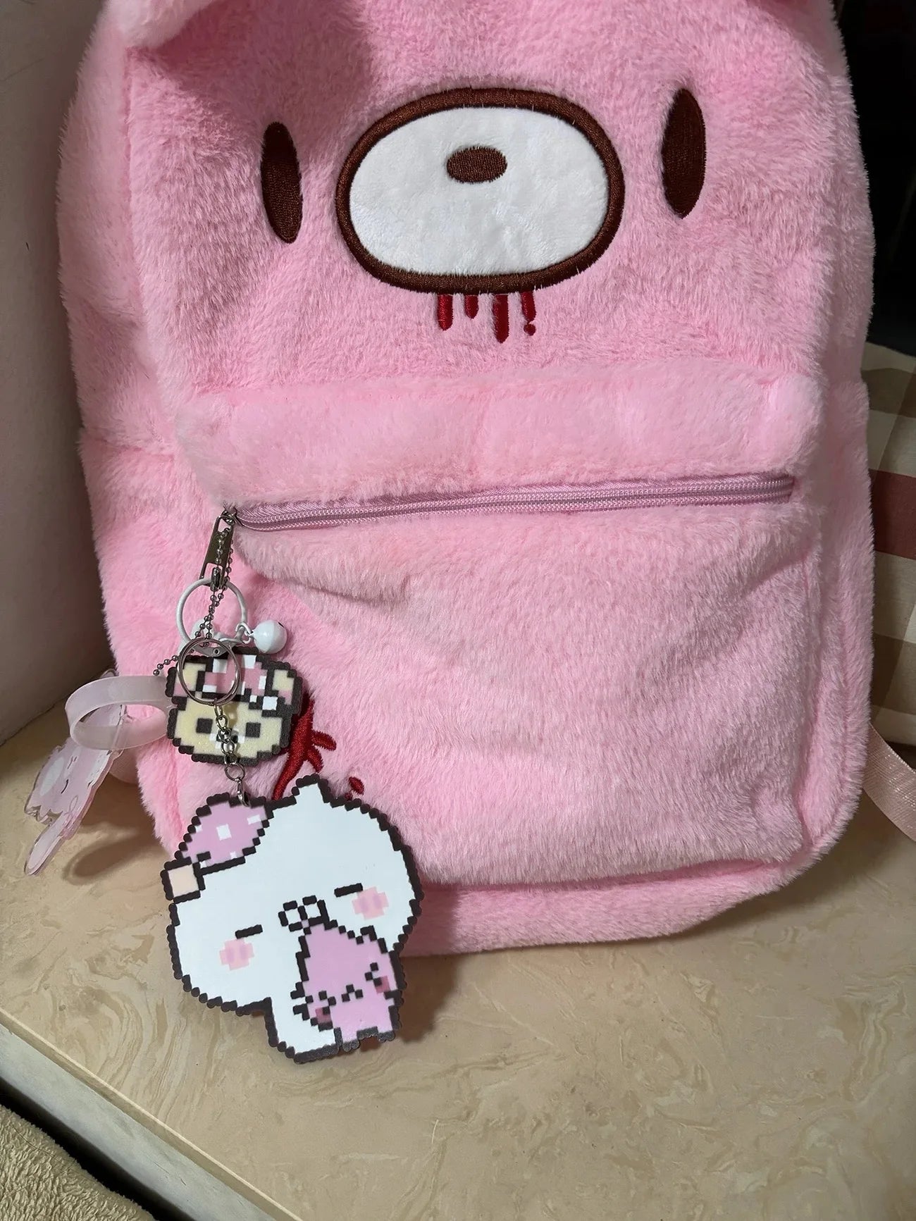 Y2K Pink Plush Bear Backpack