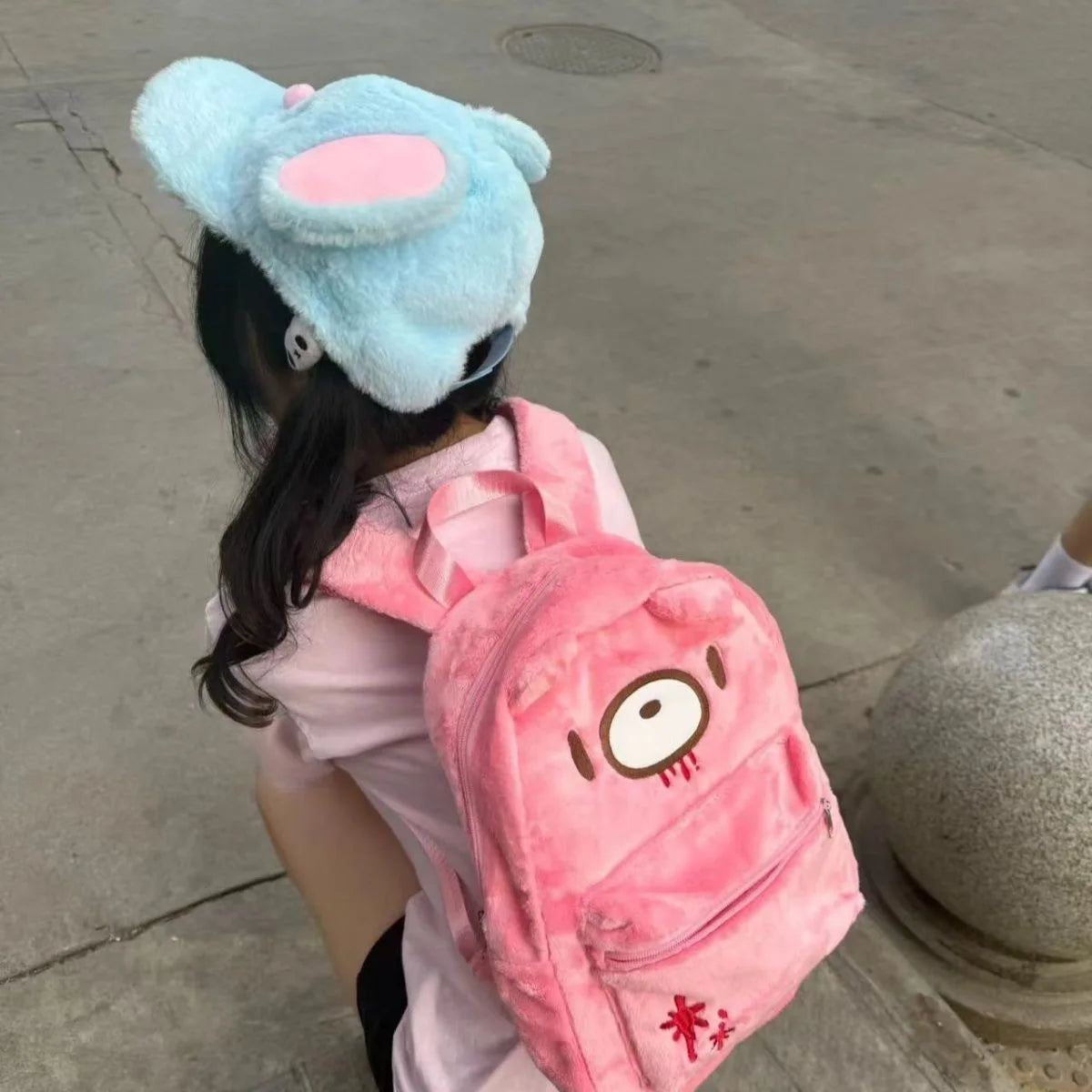 Y2K Pink Plush Bear Backpack