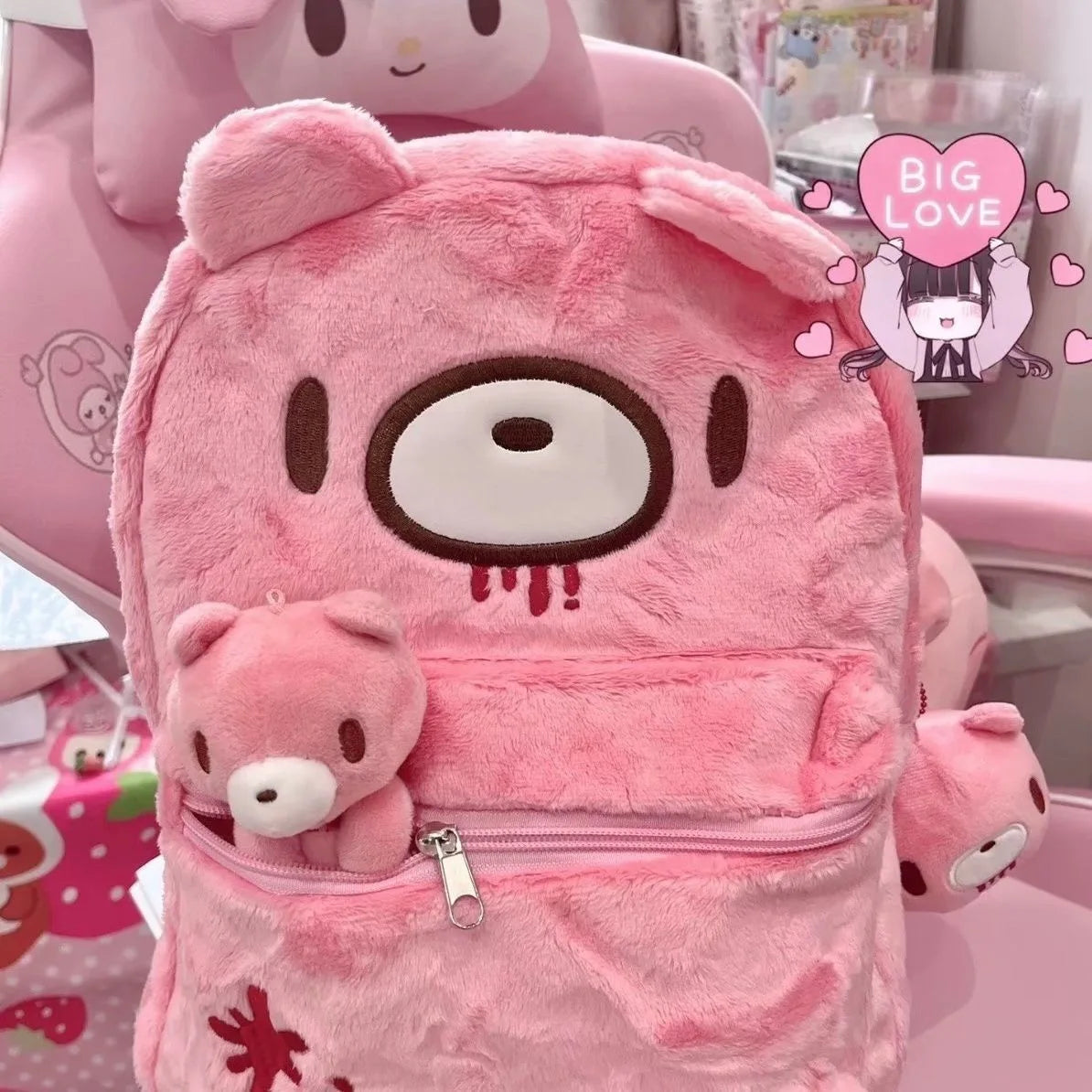 Y2K Pink Plush Bear Backpack