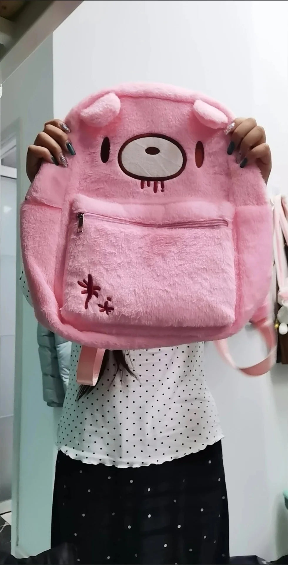 Y2K Pink Plush Bear Backpack