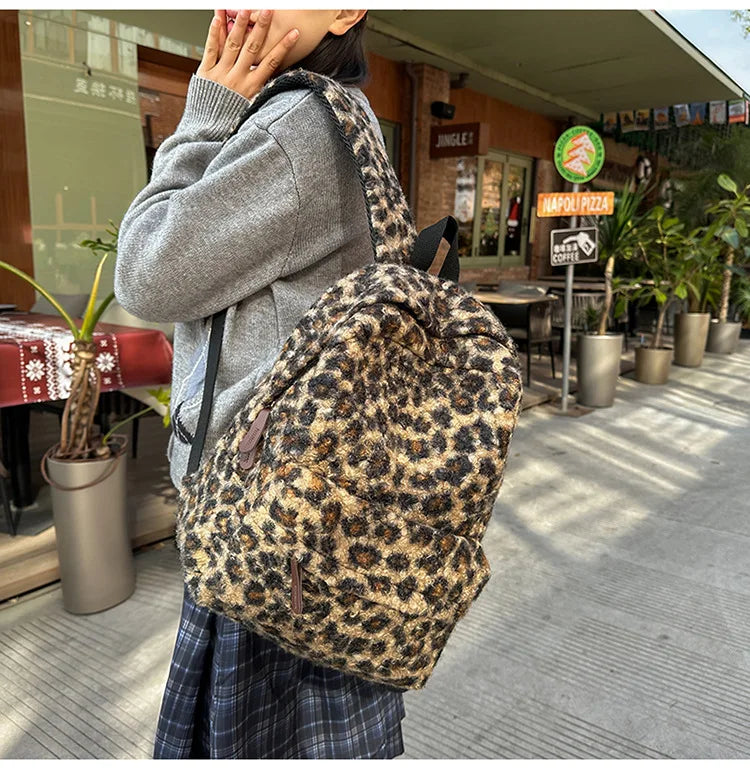 Y2K Vintage Plush Leopard Print Large
